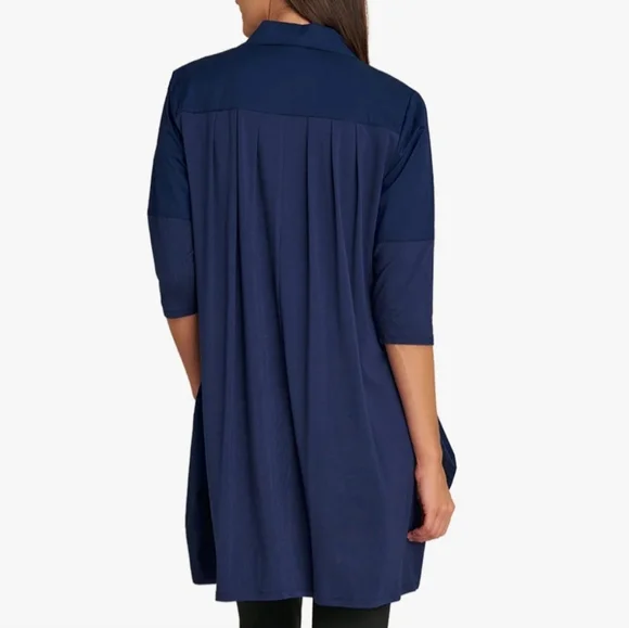 Stella Carakasi (Size S) Navy Blue 100% Hemp Button Down Front Tiburon Tunic Top - Picture 12 of 15